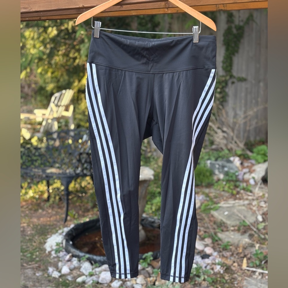 Black Athletic Leggings, black & white 3 stripes track pants, joggers, running